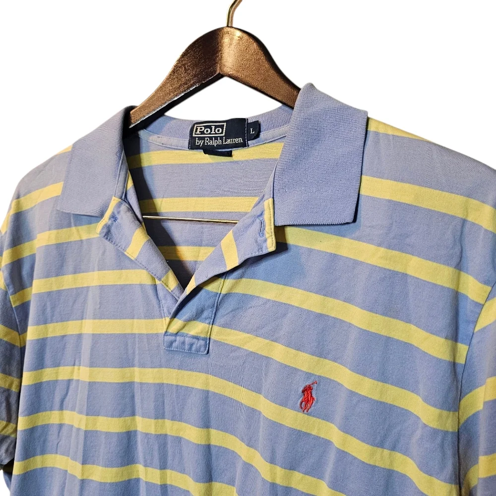 Ralph Lauren Striped Golf Polo Shirt - Light Blue & Yellow